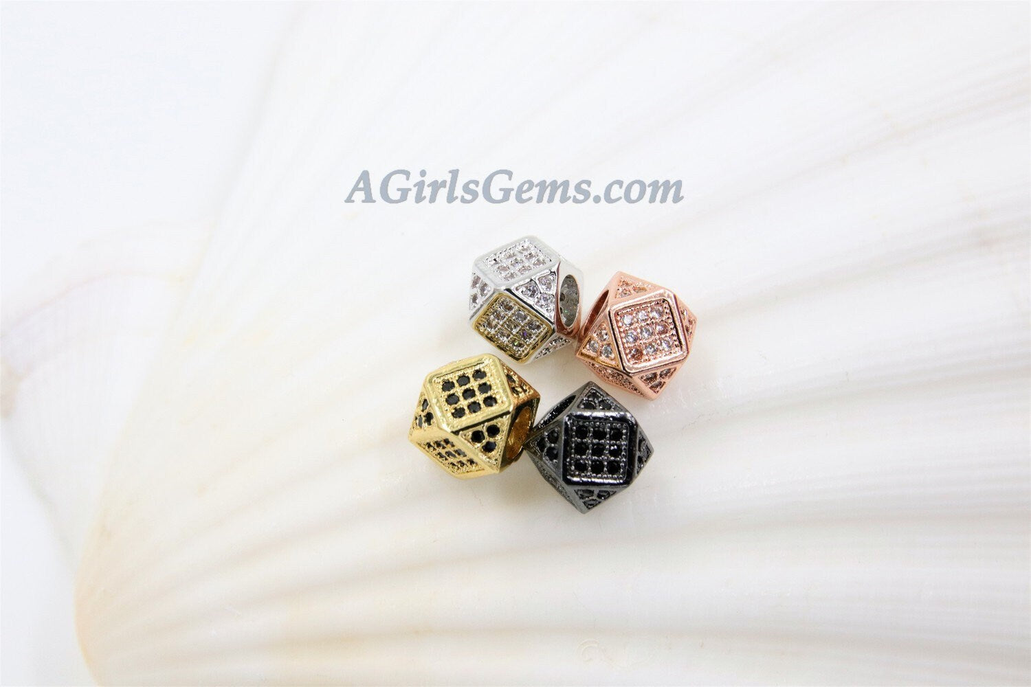 CZ Cube Beads, Cubic Zirconia Large Hole Beads #303, Pave Hexagon Square
