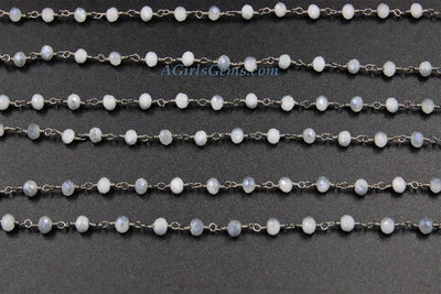 White Rosary Chain, Light Gray Opal Mystic Rosary Chain - A Girls Gems