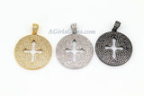 Micro Pave CZ Cross Disc Gold Pendant Plated Round CZ Holy Cross Cubic Zirconia Pendant