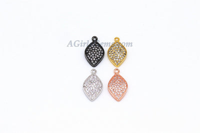 Small Teardrop Charms, CZ Micro Pave Marquis Charms in Gold or Gunmetal Black Plated, Size - 10 x 18 mm, Cubic Zirconia Leaf Petal Charms