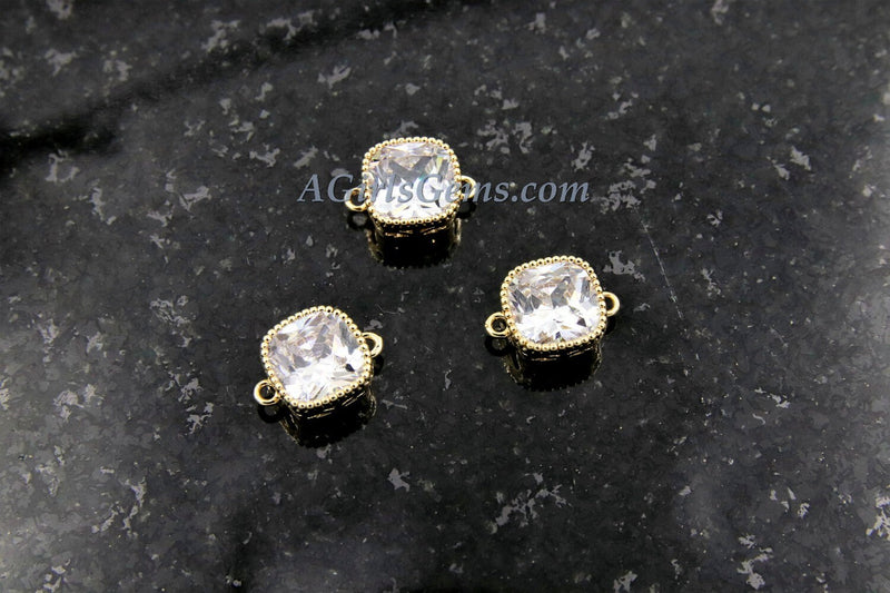 CZ Micro Pave Square Connectors or Charms 