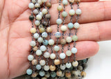 Natural Light Amazonite Gunmetal Rosary Chain, 4 mm Black Wire Wrapped CH #352, Boho Style Chain