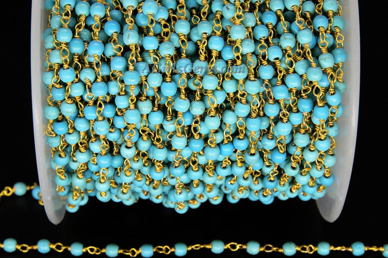 4 mm Wire Wrapped Silver plated Blue Howlite Chain for Necklace Chains - A Girls Gems