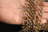 Natural Jasper Rosary Chain, 4 mm Black Wire Wrapped Chains CH #360, Picture Jasper Round Beaded