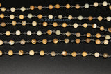 Natural Jasper Rosary Chain, 4 mm Black Wire Wrapped Chains CH #360, Picture Jasper Round Beaded