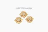 CZ Pave Round Disc Connectors, Baguette Flower Connector #101, Rose Gold Silver or Black Plated