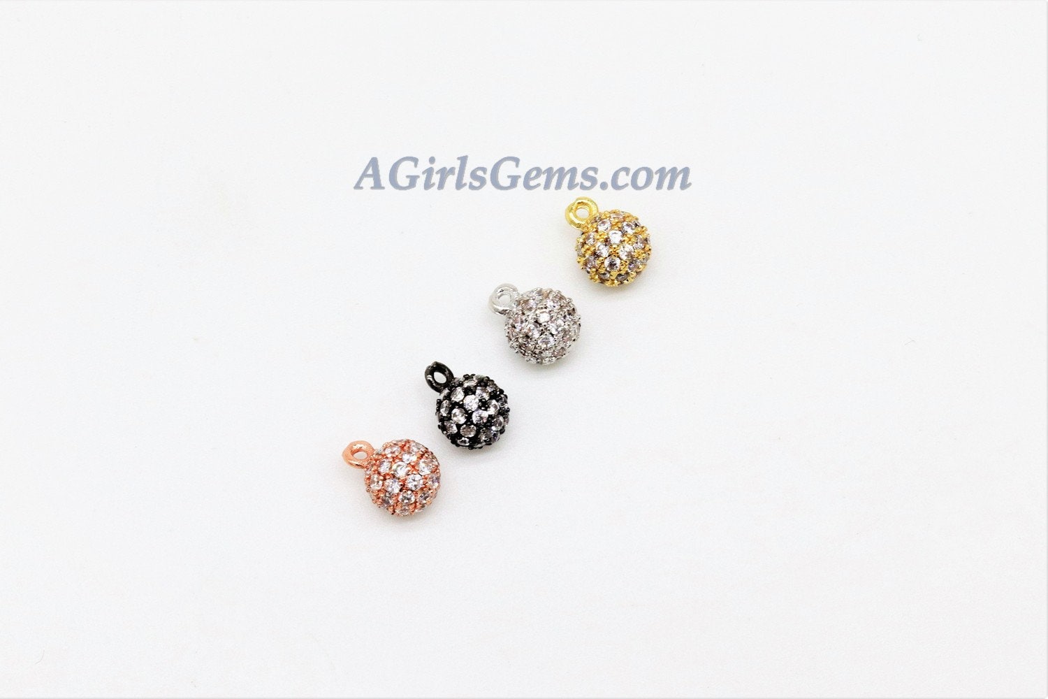 Round Crystal Ball Charm, CZ Micro Pave 6, 8 mm Extender Dangling Charms