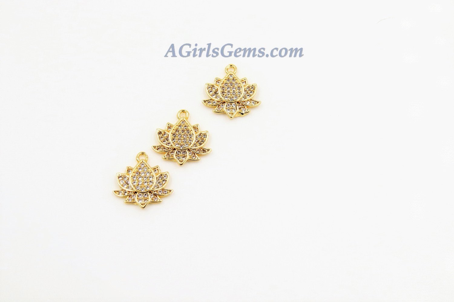 Tiny Lotus Flower Charm, 2 Pcs Gold Succulent Lotus Flower for Yoga Crystal Bracele, Necklace Pendant