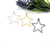 CZ Micro Pave Rainbow Star Charms, Gold CZ Starburst Pendants, 25 mm Stars