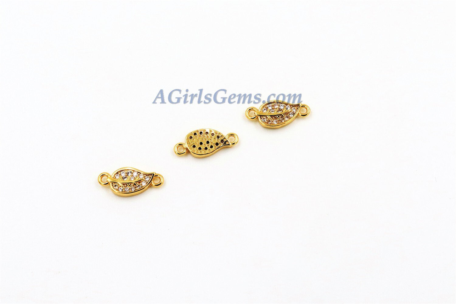 Leaf Charm Connectors, CZ Micro Pave Leaf Earring Charms, 18 K Gold Plated Necklace/Bracelet Charm Connector