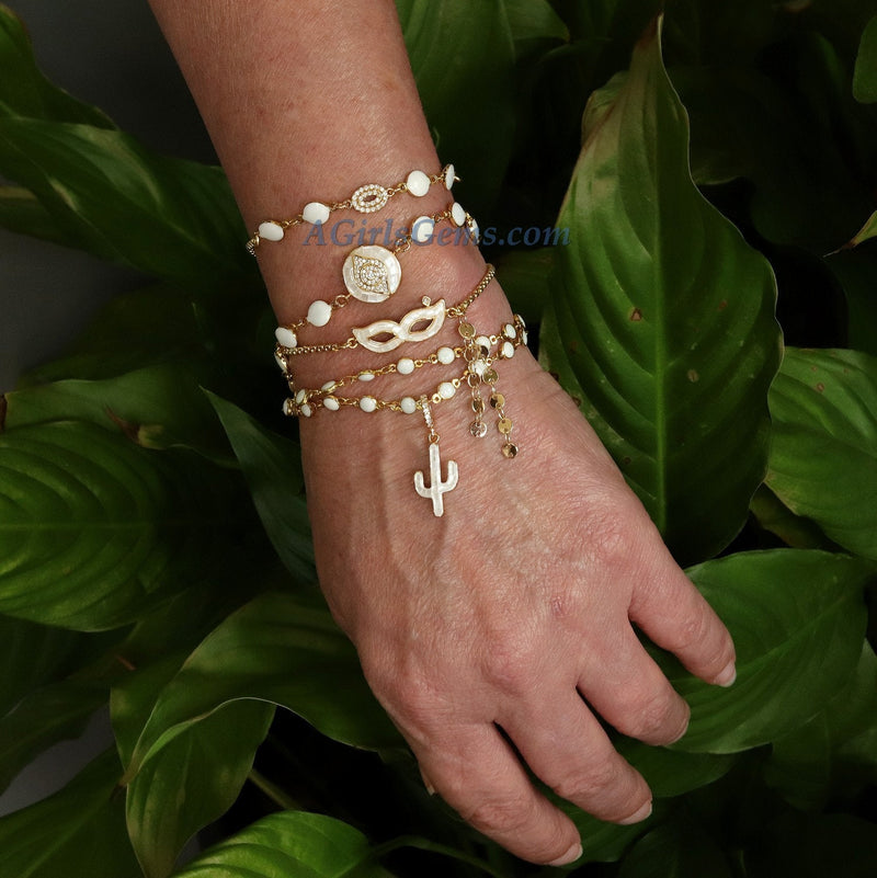 Gold Butterfly Bracelet, CZ Shell White/Purple Butterflies, Butterfly Jewelry for Minimalist, Adjustable Bracelets - Regina Harp Designs - A Girls Gems