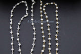 Pyrite Rosary Chain, 4 mm Natural Faceted Bright Silver Pyrite Bead, Quality Wire Wrapped Chains