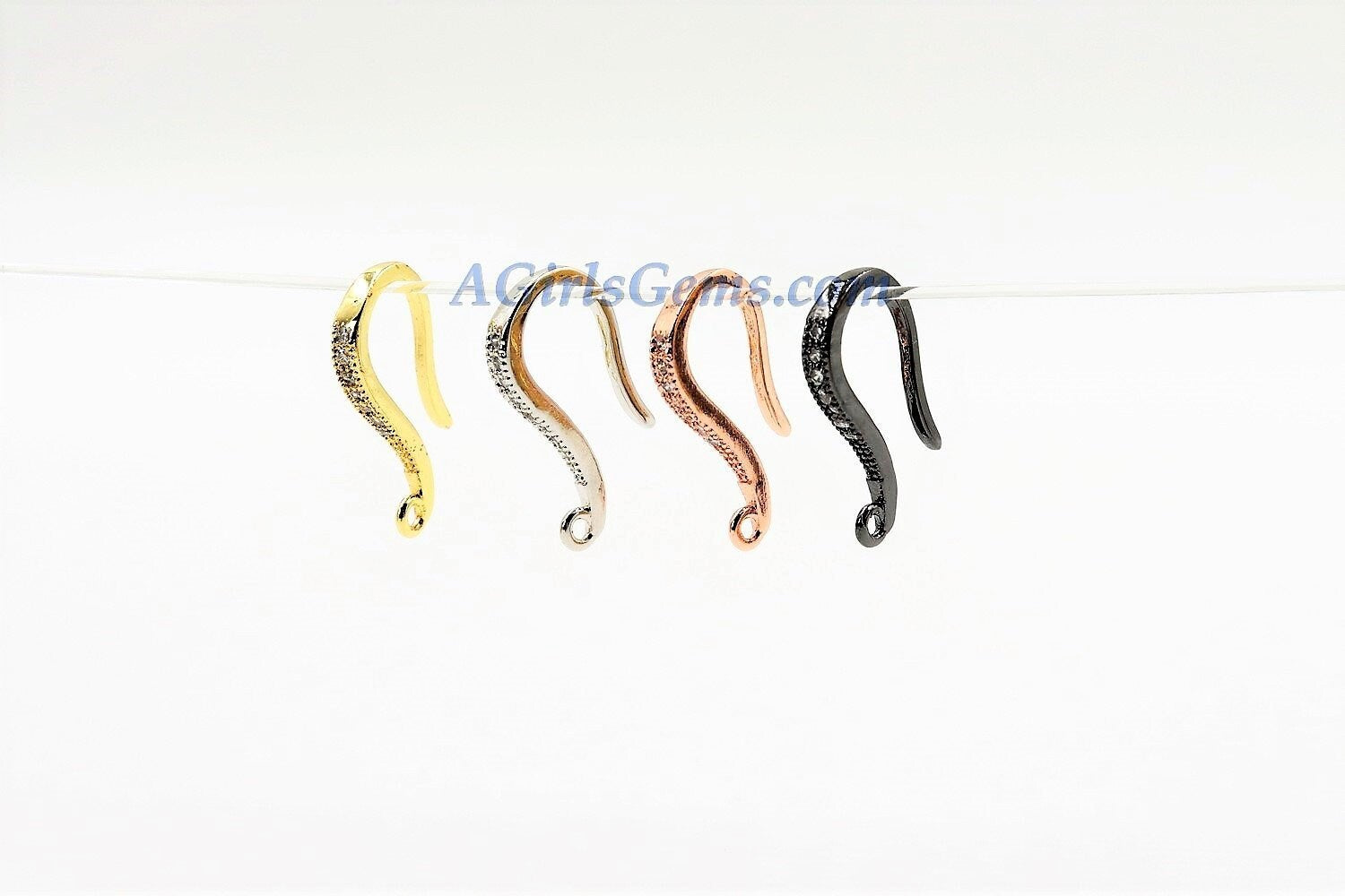 CZ Ear Hooks, Earring Findings CZ Micro Pave Ear wires, Close Loop Earrings 18 k Rose Gold