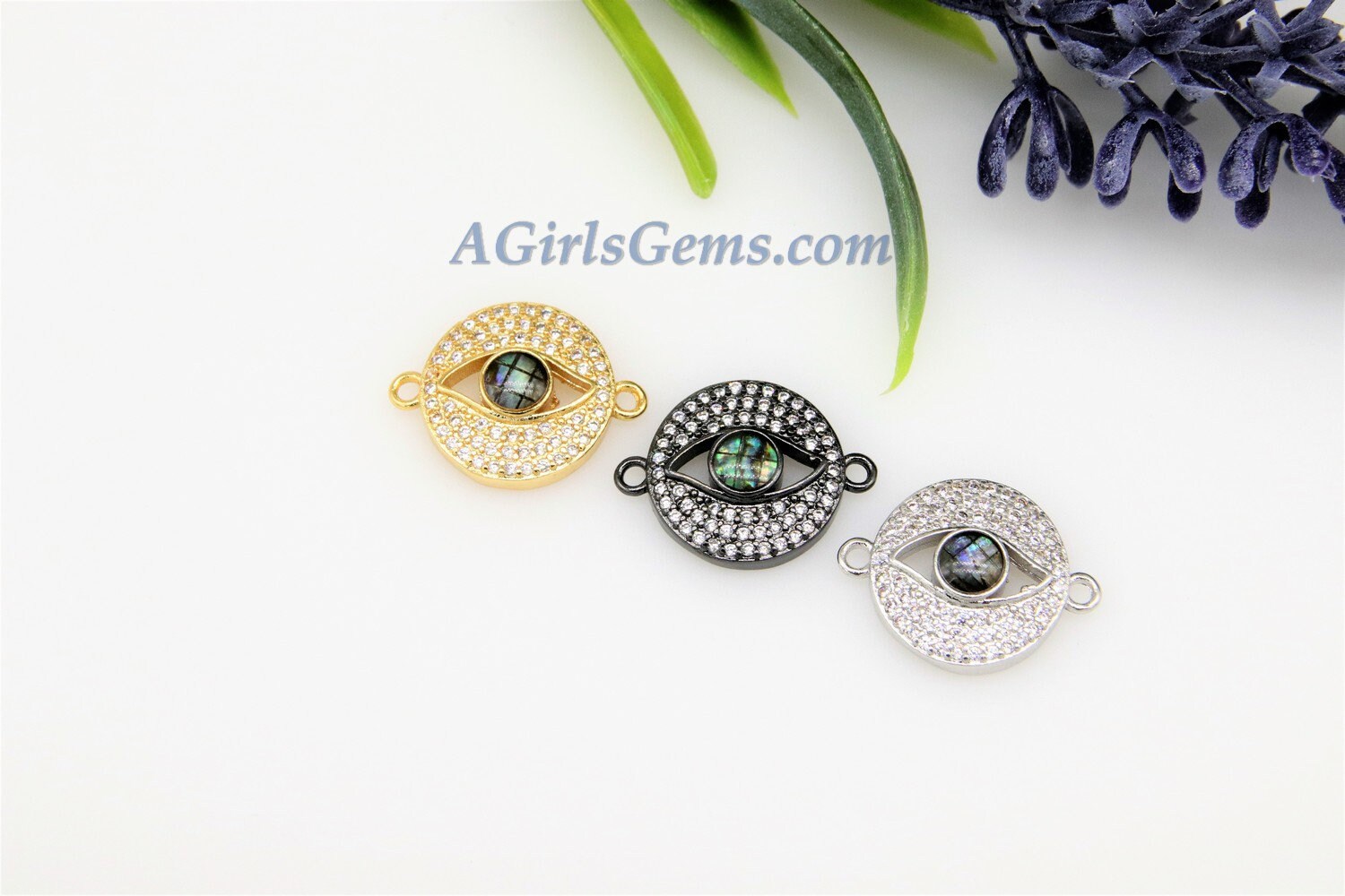 Evil Eye Connector, CZ Micro Pave Bracelet Charm Beads #22, Turkish Greek Blue Evil Eye, Round Disc for Jewelry Making
