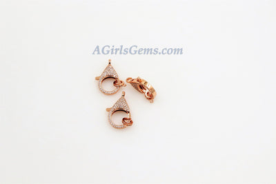 Large Lobster Clasp, CZ Pave Gold - A Girls Gems