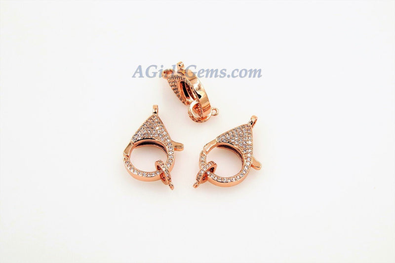 Large Lobster Clasp, CZ Pave Gold - A Girls Gems