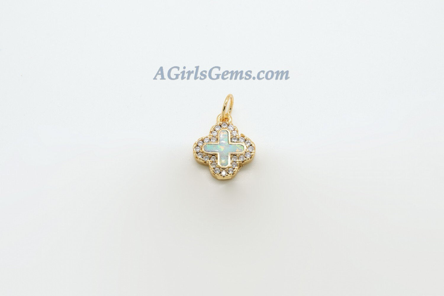 Cross Charm, CZ Pave Gold or Silver Opal Religious Cross Pendants #418, Fire Opal Catholic Charms for Religious Necklace Jewelry Making