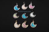 Crescent Moon Charm, CZ Pave Opal Moon 18 k Gold/Silver/Black Rhodium Plated Cubic Zirconia, White/Pink/Blue Lunar Moon Shell Opal Necklace