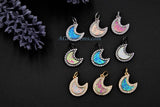 Crescent Moon Charm, CZ Pave Opal Moon 18 k Gold/Silver/Black Rhodium Plated Cubic Zirconia, White/Pink/Blue Lunar Moon Shell Opal Necklace