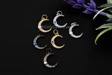 Opal Crescent Moon Charms, CZ Pave Gold White Moon, AG 209