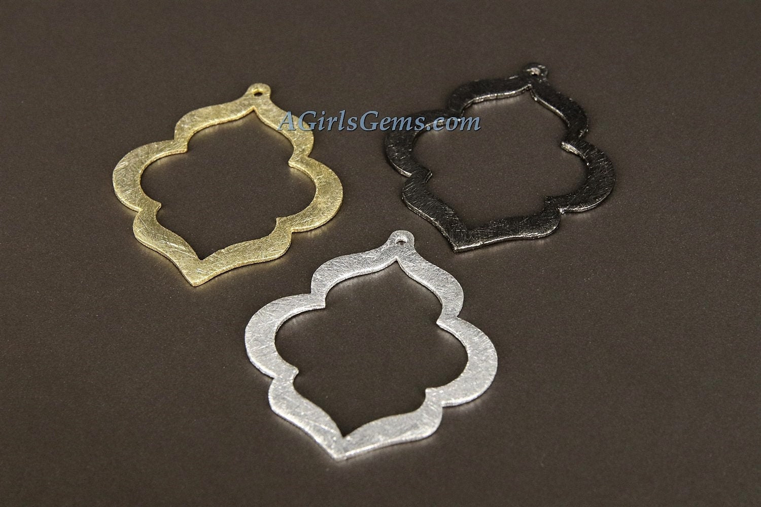 Gold Marquis Teardrop Charm, Brushed Soldered 32 x 40 mm Flat Ring Charms Keyhole/Scallop Pendant, Earrings/Necklace Jewelry Making