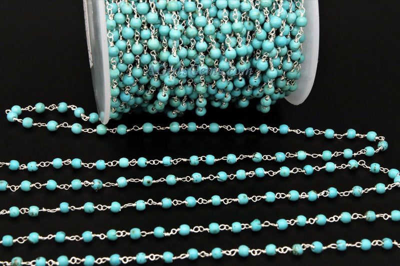 4 mm Wire Wrapped Silver plated Blue Howlite Chain for Necklace Chains - A Girls Gems