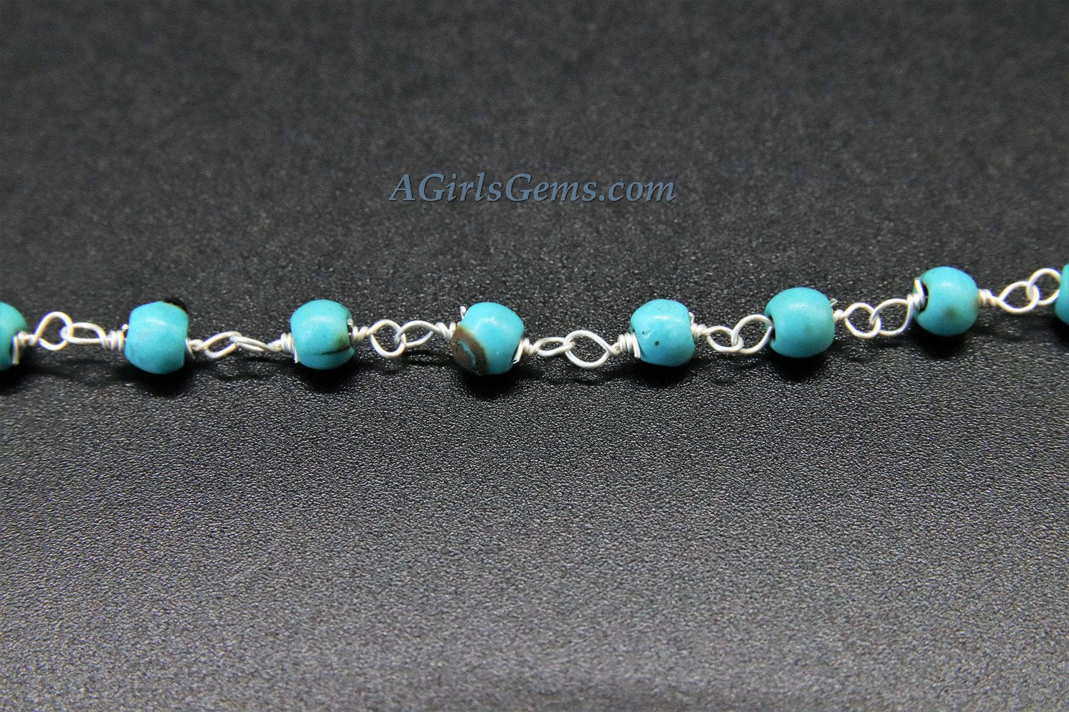 4 mm Wire Wrapped Silver plated Blue Howlite Chain for Necklace Chains - A Girls Gems