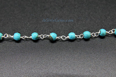 4 mm Wire Wrapped Silver plated Blue Howlite Chain for Necklace Chains - A Girls Gems