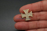 CZ Micro Pave Maltese Cross Connector Link, Gold Large 30 mm Cross Charm for Bracelet #216, Firefighter St John Jewelry Supplies - A Girls Gems
