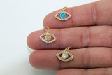 CZ Micro Pave Opal Tiny Evil Eye Charm, 2 Pcs Gold Plated Evil Eye Charm, Turquoise Blue/Pink/White Opalite Shell for Bracelet/Necklace