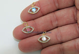 Tiny Opal CZ Micro Pave Opal Tiny Evil Eye Charm, 2 Pcs Black Plated Evil Eye Charm, Turquoise Blue/Pink/White Opalite Jewelry Supplies