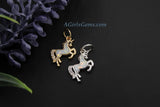 Unicorn Charm, CZ Micro Pave 18 k Gold/Silver Rhodium Unicorn w/Horn for Necklace or Bracelets