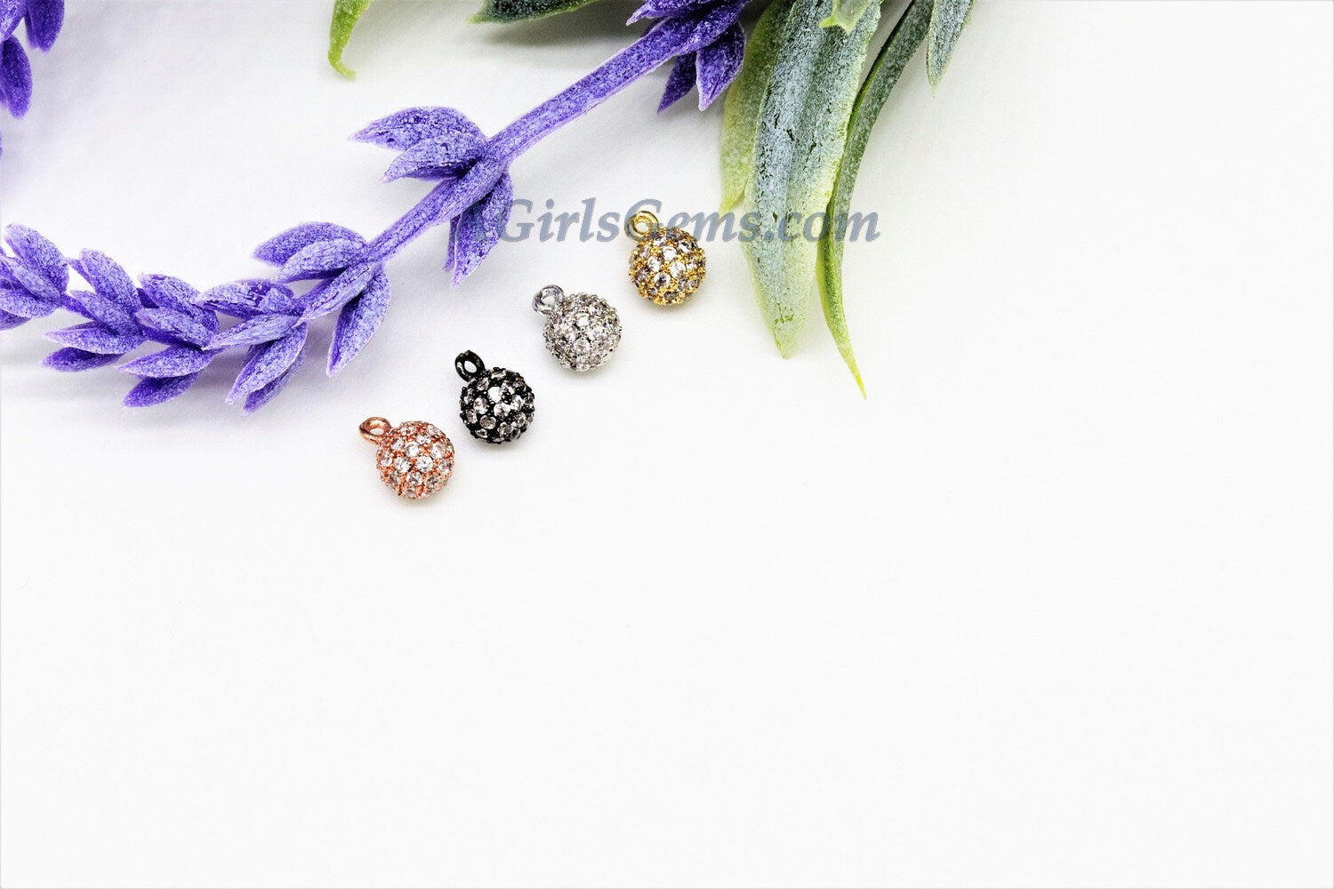 Round Crystal Ball Charm, CZ Micro Pave 6, 8 mm Extender Dangling Charms