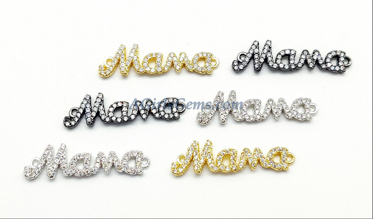CZ Micro Pave Gold Mama Connectors, Mother Bracelet Links #439, Silver or Black Jewelry Making Supplies