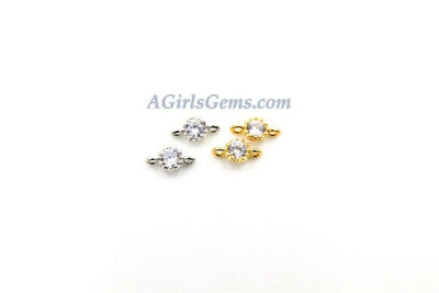 CZ Gold Solitaire Charms, 2 Pcs 4, 6 mm CZ Silver Solitaire Dangles, Black Cubic Zircon Link, Rose Gold Open Loop Dangle Charm Findings - A Girls Gems