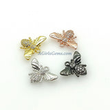 CZ Pave Bee Charms, Gold Tiny Bee Charms #307 Silver, 11 x 15 mm Black