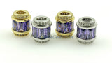 Purple Crystal Beads, CZ Micro Pave Gold Tube Beads, Large Hole Beads 10 x 12 mm 18 K Gold Plated, Elegant Fancy Cubic Zirconia Barrel Beads - A Girls Gems