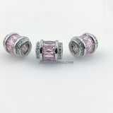 Pink Beads, CZ Micro Pave Silver Tube Beads, Large Hole Beads 10 x 12 mm