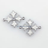 Maltese Cross Connector, CZ Micro Pave Silver Plated White Shell New Coptic Cross Centers, Crusader Jewelry Links