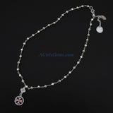 Silver Cross Necklace, Pyrite Rosary Chain Choker, Tiny CZ Quatrefoil Opal Maltese Cross Minimalist Choker
