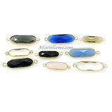 Crystal Clear Connector, 2 Pcs Bracelet Bar, Gold Glass Bezel Links for Bracelet