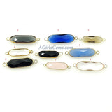 Crystal Clear Connector, 2 Pcs Bracelet Bar, Gold Glass Bezel Links for Bracelet