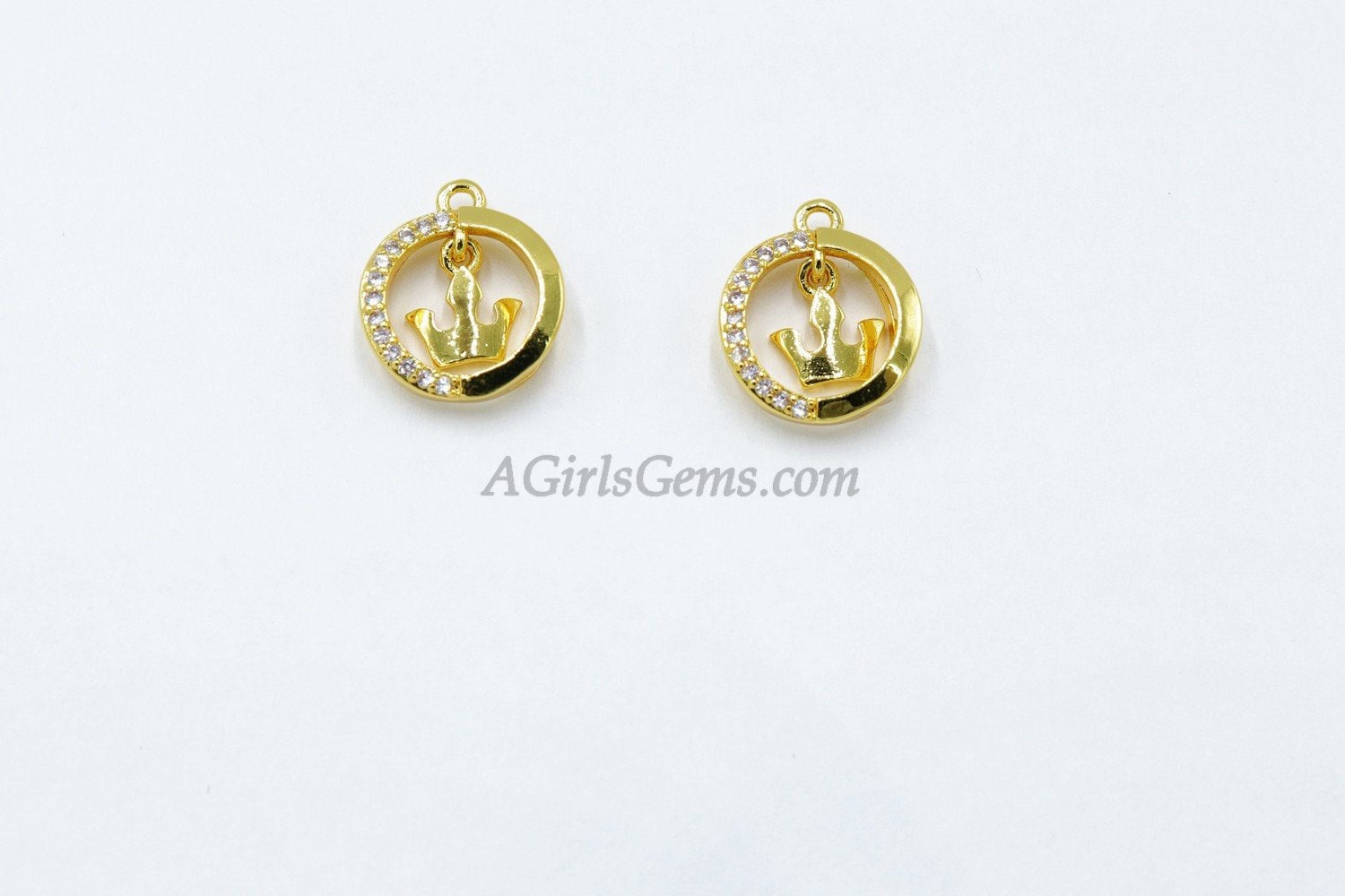 CZ Micro Pave Gold Crown Charm, *In Motion Charm* Gold plated Tiara Dangle *Movable* Swinging* Crown Ring Charm