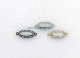 Tiny Opal CZ Micro Pave Opal Druzy Bar Oval Connectors, Gold/Silver/Black Plated Blue Turquoise/White Opal Bracelet Necklace Charms Links