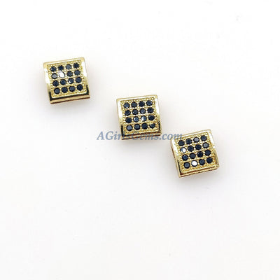 CZ Micro Pave Bead Cube Beads, Flat Square Beads, Rose Gold/Gold/Silver Big Hole Spacers, Leather/Ribbon/Strap Bead Jewelry Supplies 9 mm