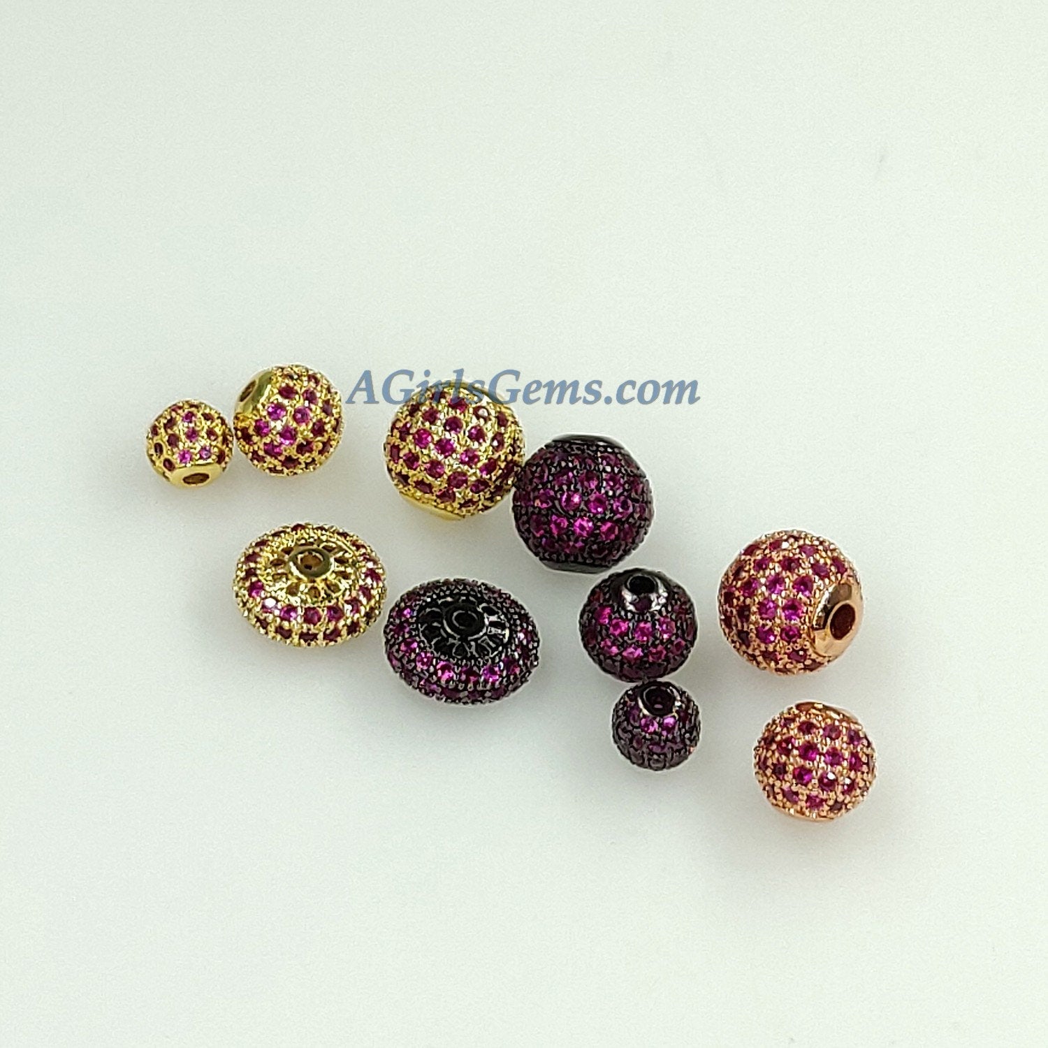 Round Roundel Beads, 2 Pcs CZ Micro Pave Flat Donut Bead - A Girls Gems