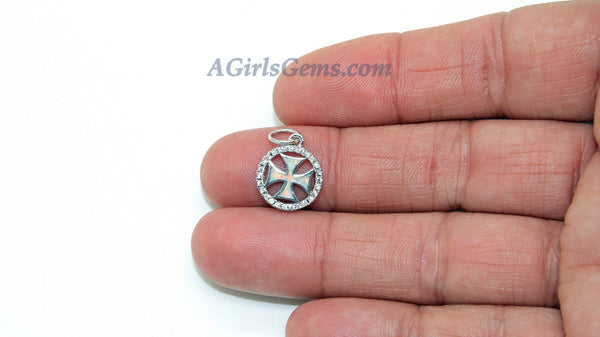 Tiny Cross Charm, 3 Pcs CZ Micro Paved Maltese Cross Charms in