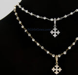 Maltese Cross Choker Necklace, Pyrite Gold or Silver Rosary Chokers Tiny CZ Cross Boho Necklaces - A Girls Gems