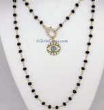 Turquoise Blue Evil Eye Rosary Necklace - A Girls Gems