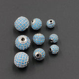 CZ Micro Pave Turquoise Pave Round Balls, Silver Rhodium Plated 8 mm/10 mm Stone Beads Blue Zircons Bracelet Crystal Focal Necklace Beads
